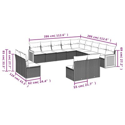 vidaXL 13 pcs conjunto de sofás de jardim com almofadões vime PE preto