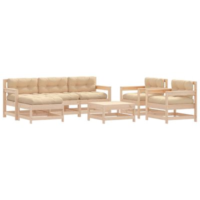 vidaXL 7 pcs conjunto lounge de jardim com almofadões madeira maciça