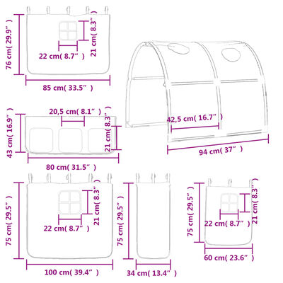 vidaXL Cama alta para criança com túnel 90x190 cm pinho maciço rosa