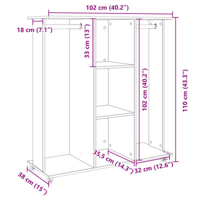 vidaXL Roupeiro c/ rodas 102x38x110 cm deriv. madeira carvalho sonoma