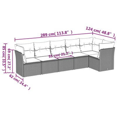 vidaXL 6 pcs conjunto de sofás jardim c/ almofadões vime PE castanho