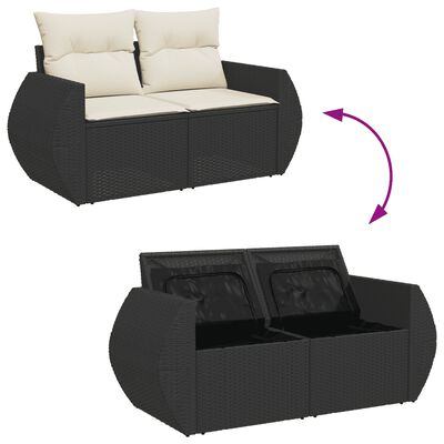 vidaXL 8 pcs conjunto sofás de jardim com almofadões vime PE preto