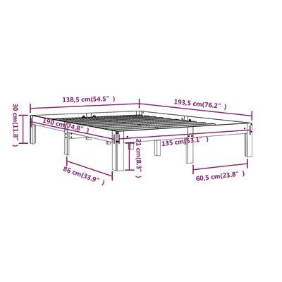 vidaXL Estrutura de cama casal 135x190 cm madeira maciça preto