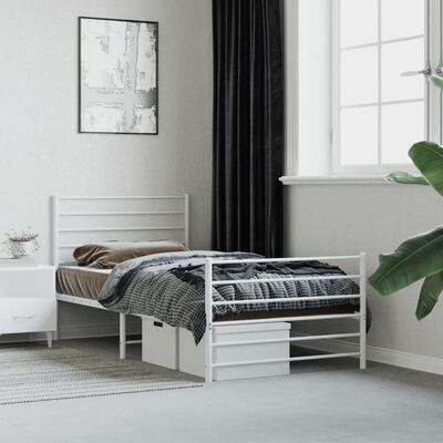 vidaXL Estrutura de cama com cabeceira e pés 90x200 cm metal branco