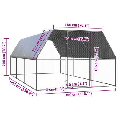 vidaXL Galinheiro de exterior 3x6x2 m aço galvanizado