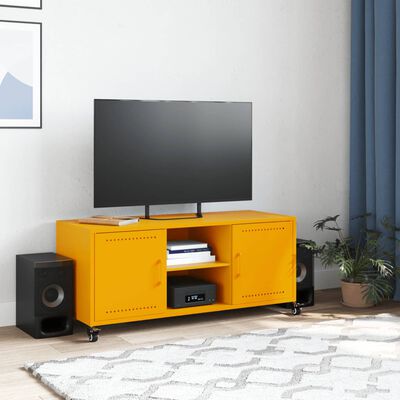 vidaXL Móvel de TV 100,5x39x43,5 cm aço amarelo mostarda