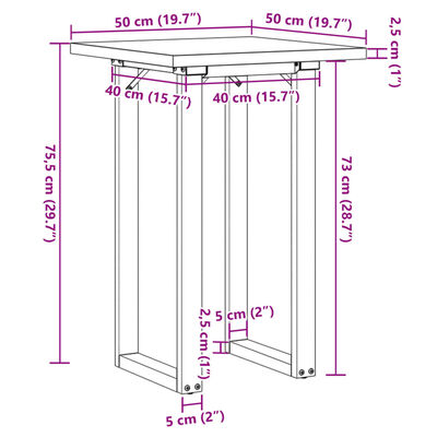 vidaXL Mesa de jantar estrutura em O 50x50x75,5 cm pinho/ferro fundido