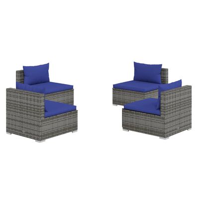 vidaXL 4 pcs conjunto lounge de jardim c/ almofadões vime PE cinzento