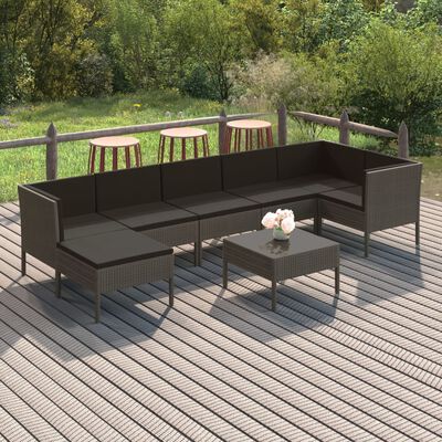 vidaXL 8 pcs conjunto lounge de jardim c/ almofadões vime PE cinzento