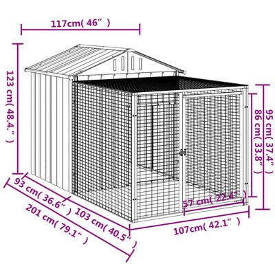 vidaXL Galinheiro com anexo 117x201x123 cm aço galvanizado cinza-claro