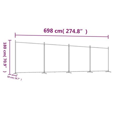 vidaXL Biombo com 4 painéis 698x180 cm tecido branco