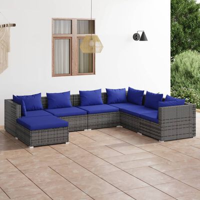 vidaXL 7 pcs conjunto lounge de jardim c/ almofadões vime PE cinzento