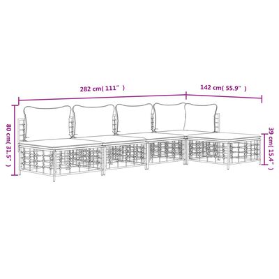 vidaXL 5 pcs conjunto lounge de jardim c/ almofadões vime PE antracite