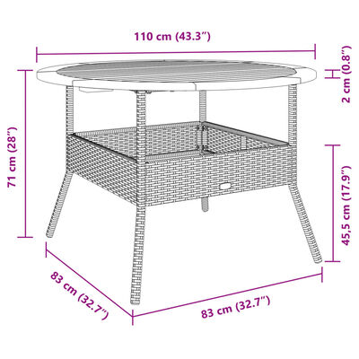 vidaXL Mesa de jardim com tampo de acácia Ø110x71 cm vime PE bege