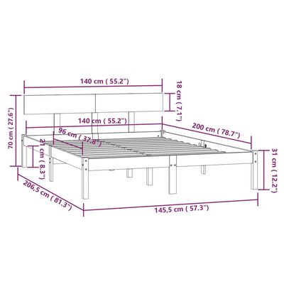 vidaXL Estrutura de cama sem colchão 140x200 cm madeira maciça