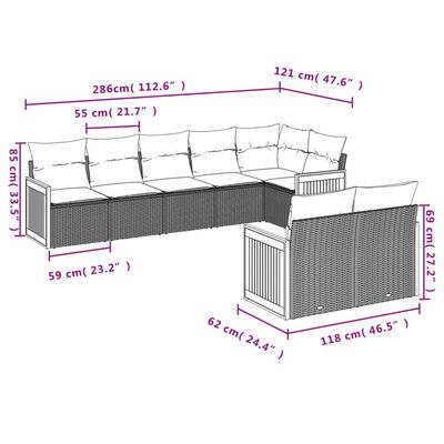 vidaXL 8 pcs conjunto sofás de jardim com almofadões vime PE preto