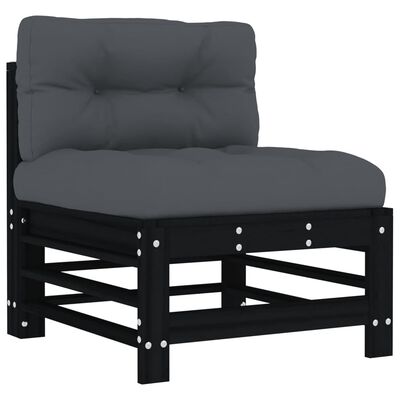 vidaXL 8 pcs conjunto lounge jardim c/ almofadões madeira maciça preto