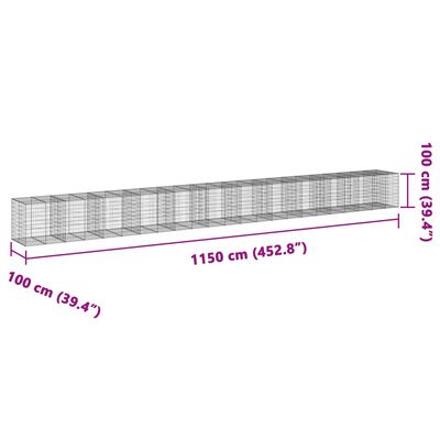 vidaXL Cesto gabião com cobertura 1150x100x100 cm ferro galvanizado