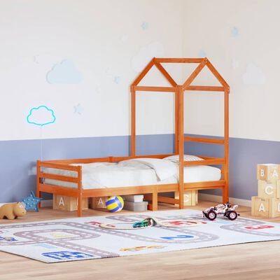 vidaXL Telhado cama infantil 98x70x176,5 cm pinho maciço castanho-mel