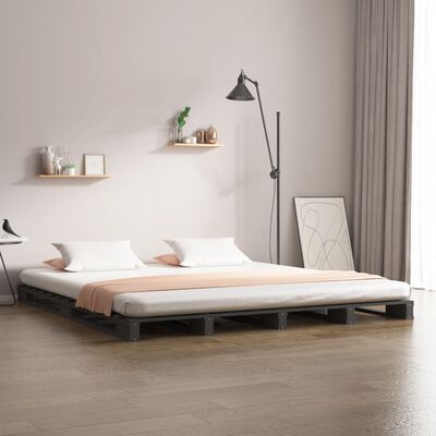 vidaXL Cama de paletes pequena de casal 120x190 cm pinho cinzento