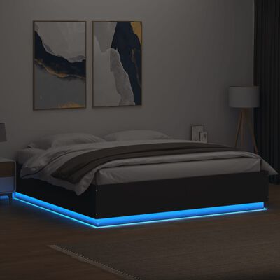 vidaXL Estrutura cama c/ luzes LED 200x200cm derivados madeira preto