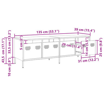 vidaXL Móvel de TV 135x39x43,5 cm aço laminado a frio verde-azeitona