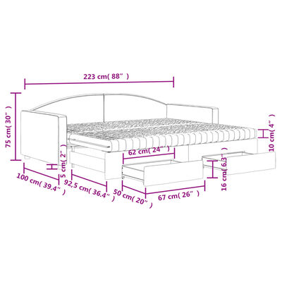 vidaXL Sofá-cama c/ gavetão e gavetas 90x200 cm tecido cinzento-escuro