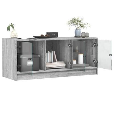 vidaXL Móvel de TV c/ portas de vidro 102x37x42 cm cinza sonoma