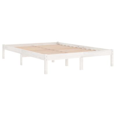 vidaXL Estrutura de cama casal 135x190 cm madeira maciça branco