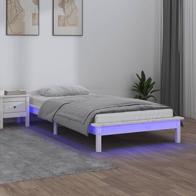 vidaXL Estrutura de cama c/ luzes LEDs 100x200cm madeira maciça branco