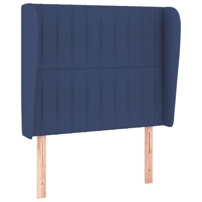 vidaXL Cabeceira de cama c/ abas tecido 103x23x118/128 cm azul