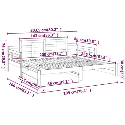 vidaXL Estrutura sofá-cama de puxar 2x(80x200) cm pinho maciço preto