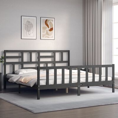 vidaXL Estrutura de cama com cabeceira 200x200 cm madeira maciça cinza