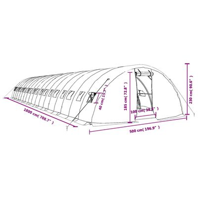 vidaXL Estufa com estrutura de aço 90 m² 18x5x2,3 m verde