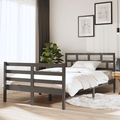 vidaXL Estrutura de cama casal 135x190 cm madeira maciça cinzento