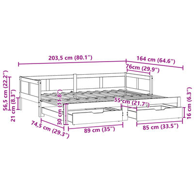 vidaXL Sofá-cama c/ gavetão e gavetas branco 80x200cm madeira de pinho