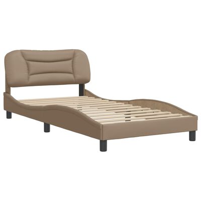 vidaXL Estrutura cama cabeceira 100x200 cm couro artificial cappuccino