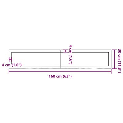 vidaXL Bancada p/ casa de banho 160x30x(2-6)madeira maciça não tratada