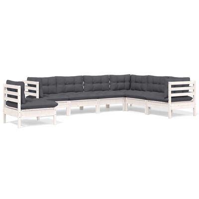 vidaXL 7 pcs conj. lounge de jardim c/ almofadões pinho maciço branco