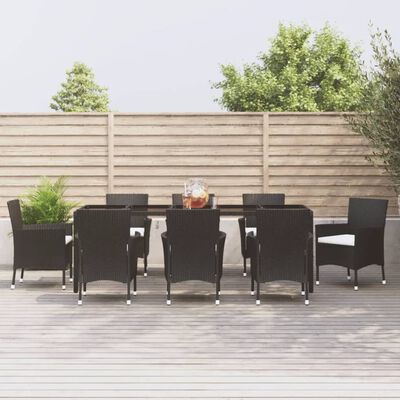 vidaXL 9 pcs conjunto de jantar p/ jardim c/ almofadões vime PE preto