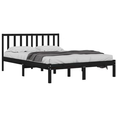 vidaXL Estrutura de cama casal 135x190 cm pinho maciço preto