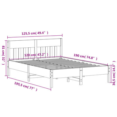 vidaXL Cama sem colchão 120x190 cm madeira de pinho maciça