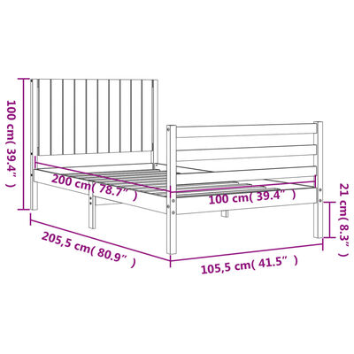 vidaXL Estrutura de cama com cabeceira 100x200 cm madeira maciça