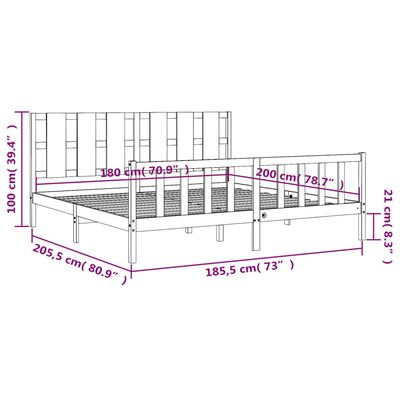 vidaXL Estrutura de cama com cabeceira 180x200 cm madeira maciça preto