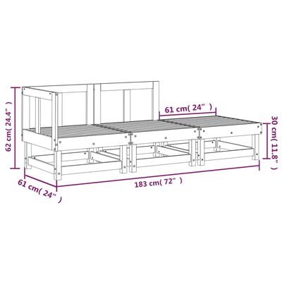 vidaXL 3 pcs conjunto lounge de jardim madeira de pinho maciça cinza