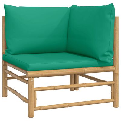 vidaXL 9 pcs conjunto lounge de jardim bambu c/ almofadões verdes