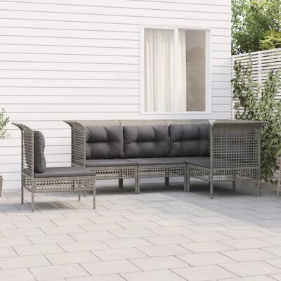 vidaXL 5 pcs conjunto lounge de jardim c/ almofadões vime PE cinzento