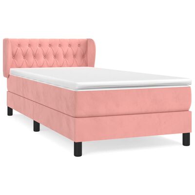 vidaXL Cama com molas/colchão 100x200 cm veludo rosa