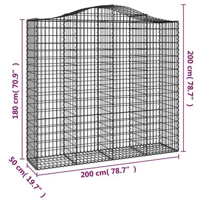 vidaXL Cestos gabião arqueados 3pcs 200x50x180/200cm ferro galvanizado