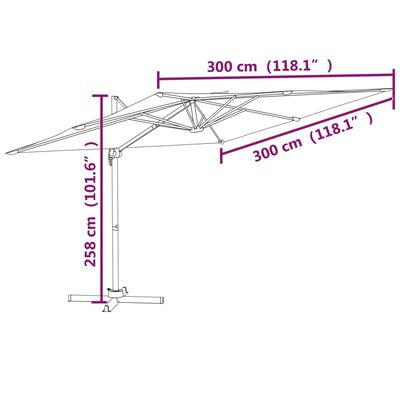 vidaXL Guarda-sol cantilever com poste alumínio 300x300 cm verde